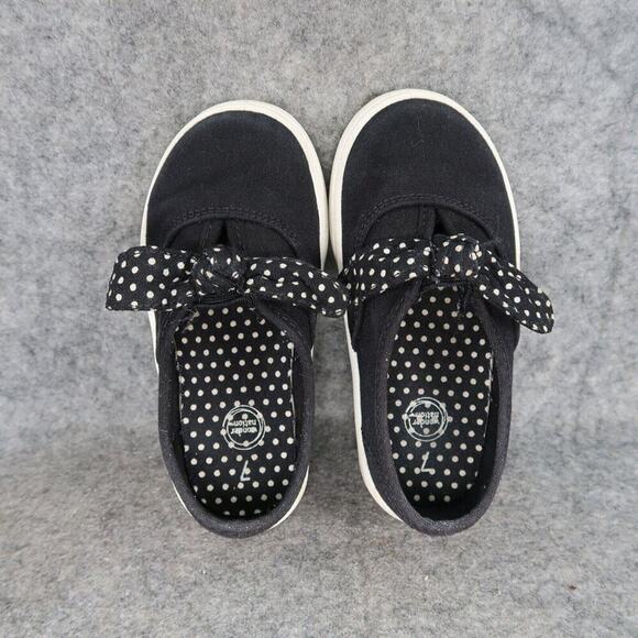 Wonder Nation Shoes Toddler 7 Slip On Sneakers Black Canvas Bow Polka Dot Girls - Picture 7 of 11